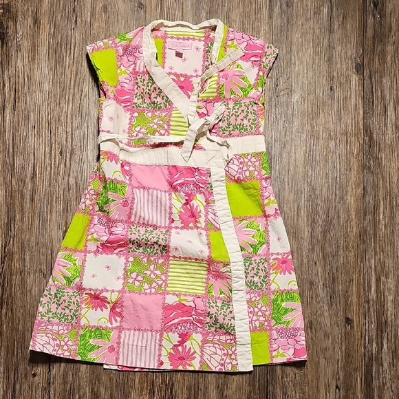 Girls Lilly Pulitzer Jubilee Wrap Colorful Patchwork Sleeveless Dress Sz 7 - Picture 1 of 6